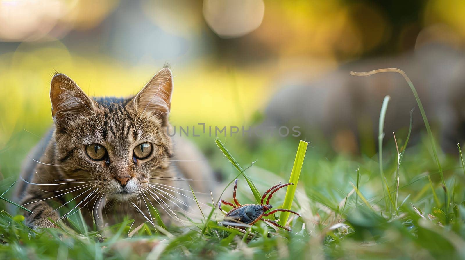 Ticks in the park on pets. Selective focus. Nature.