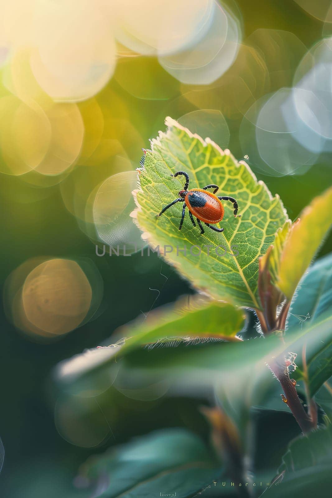 Tick in the park on the grass. Selective focus. Nature.