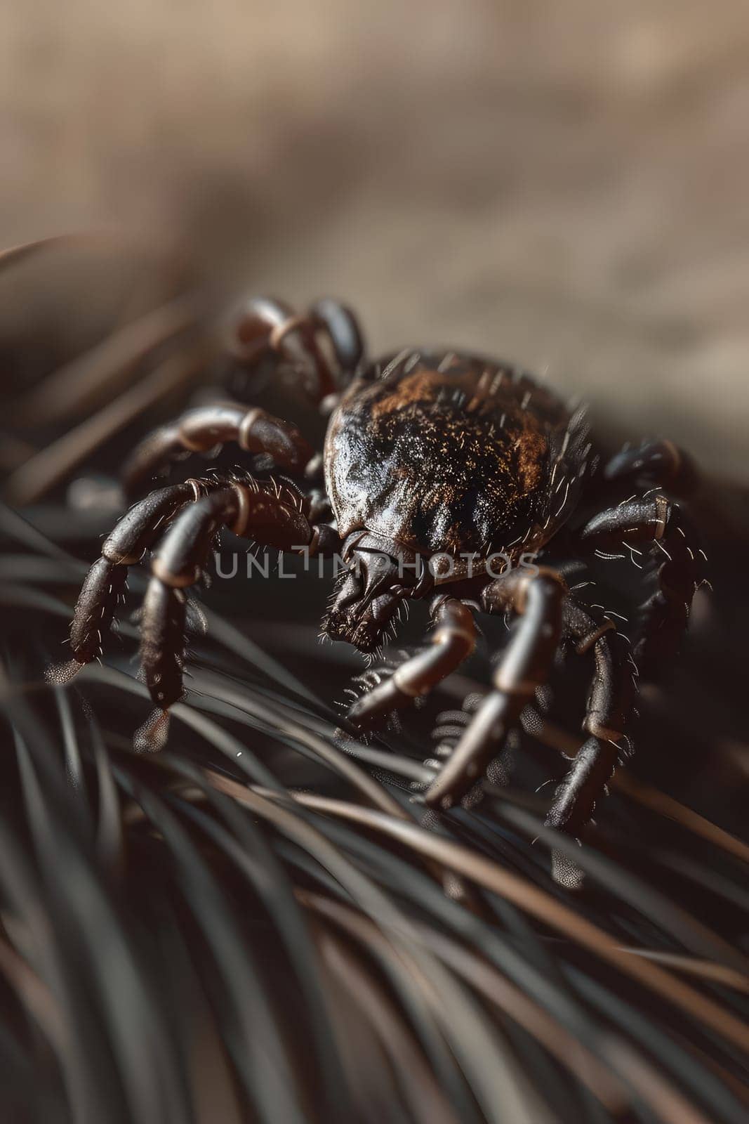 Close-up of a tick on fur. Selective focus. animal.