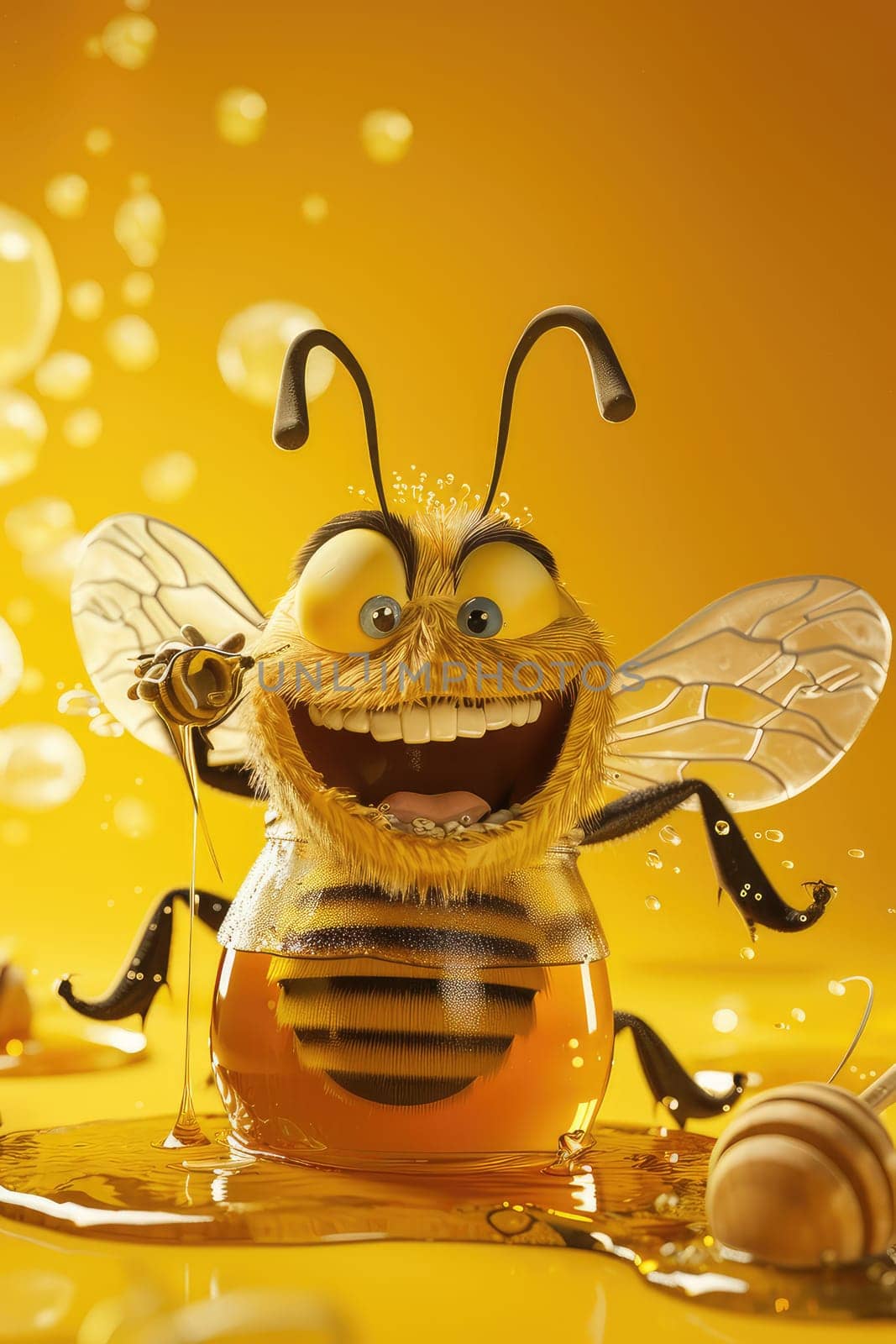 Bee on a jar of honey. Selective focus. food.