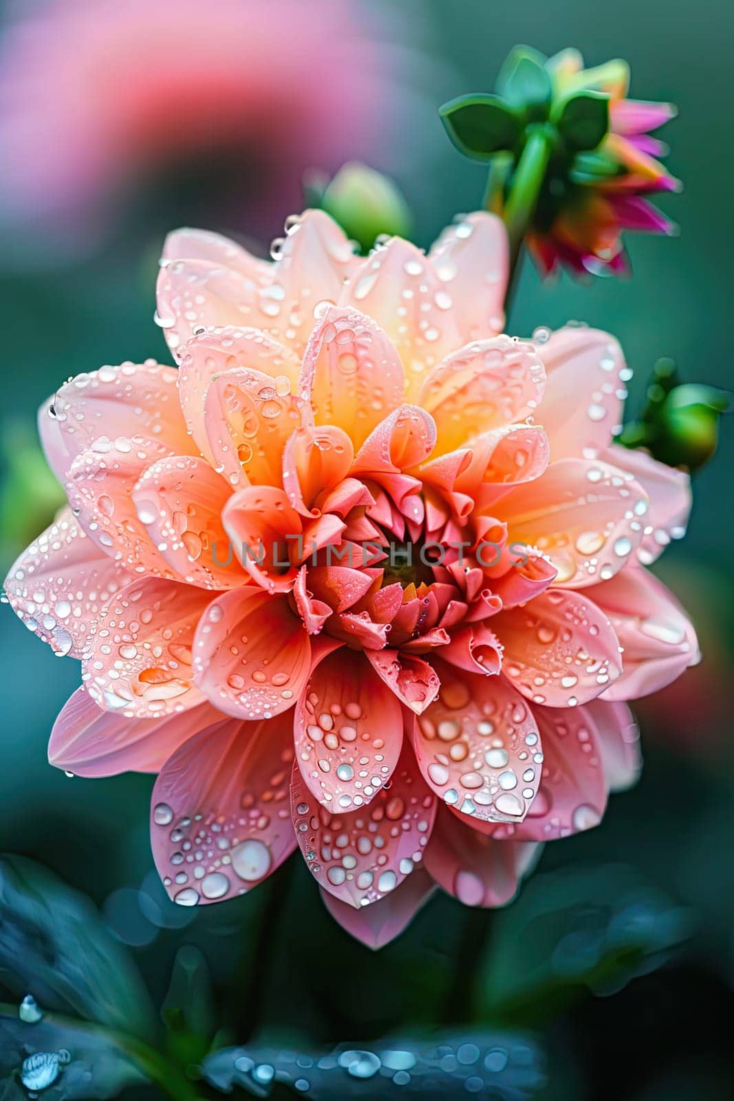 Close-up of a flower in drops of water. Selective focus. Nature.