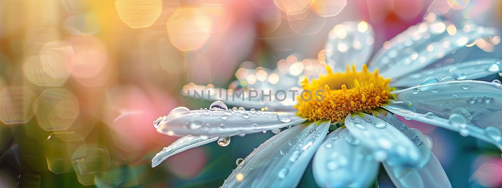 Close-up of a flower in drops of water. Selective focus. Nature.