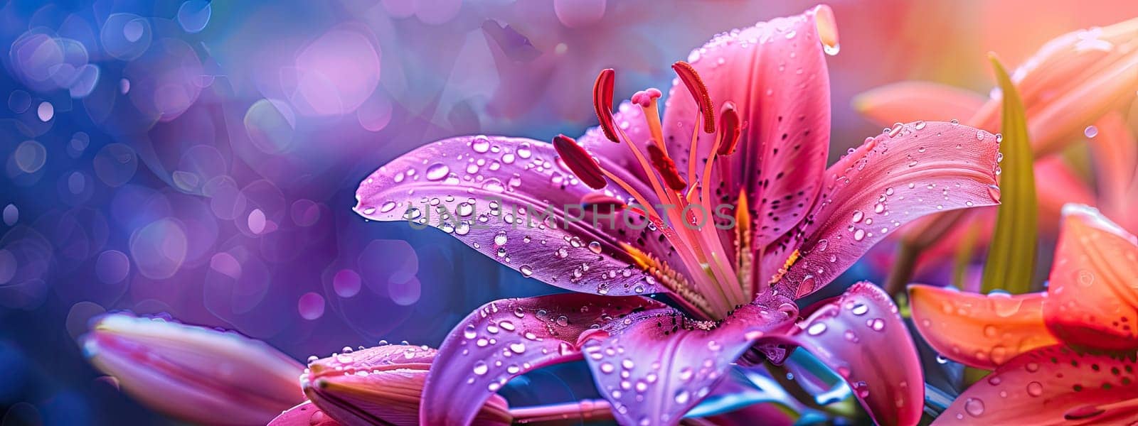 Close-up of a flower in drops of water. Selective focus. Nature.