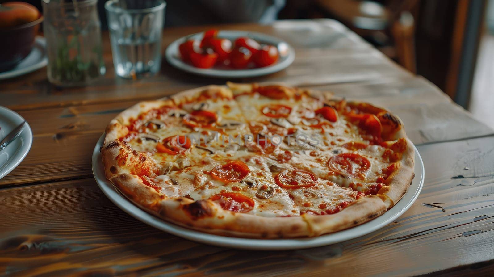 Pizza on a plate on the table. Selective focus. Food.