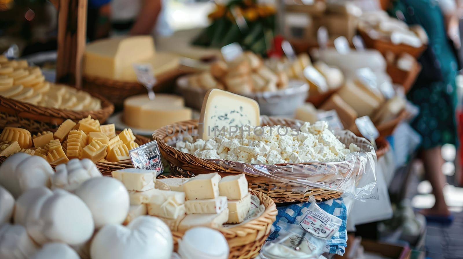 Homemade dairy products on a market counter. Selective focus. food.