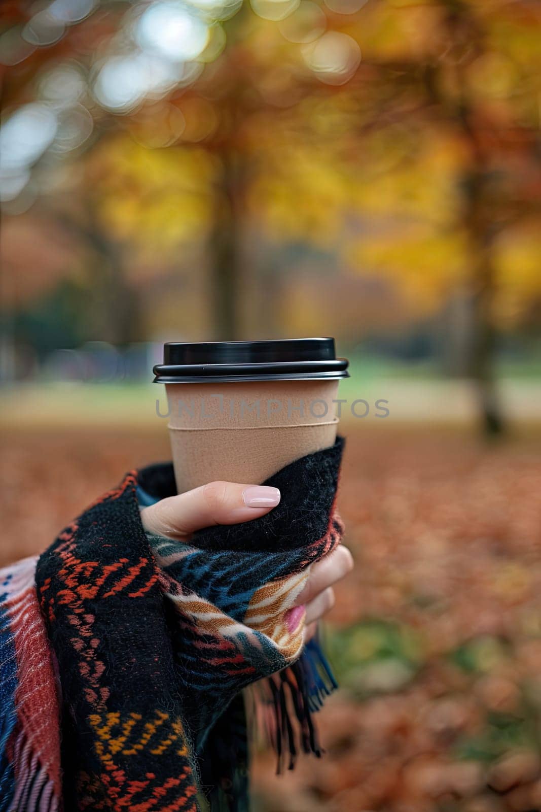 A glass of coffee in a woman's hand in the park. Selective focus. nature.