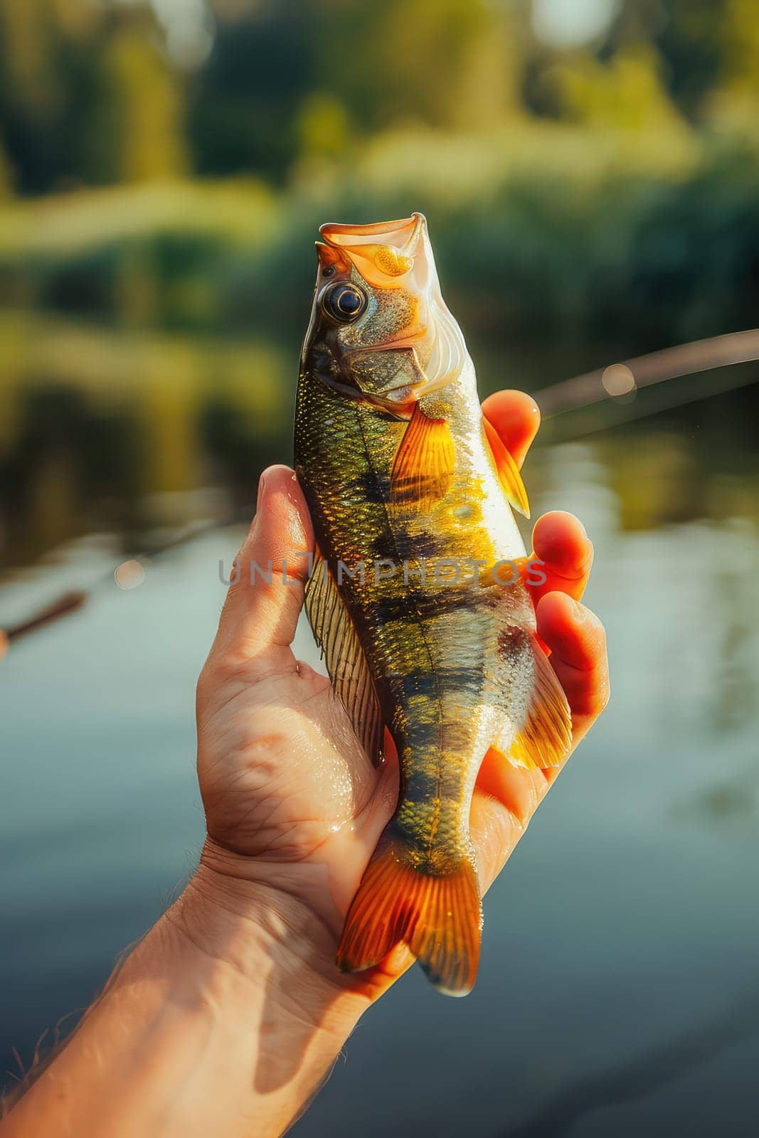 The fisherman holds a big fish in his hands. Selective focus. nature.