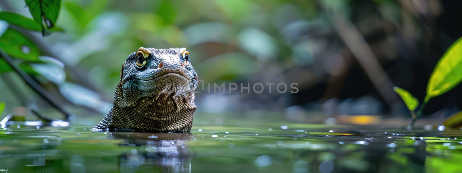 Large monitor lizard in the water. Selective focus. Nature.