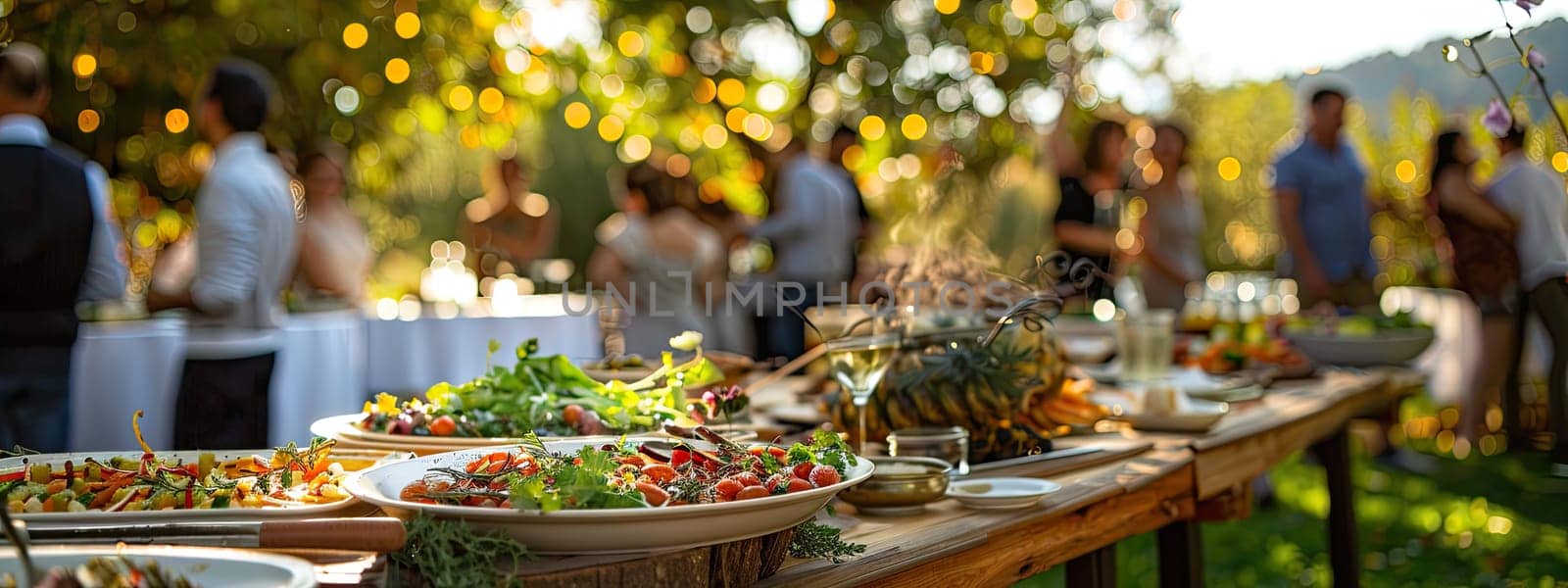 Food outside on tables in the garden. Selective focus. nature.