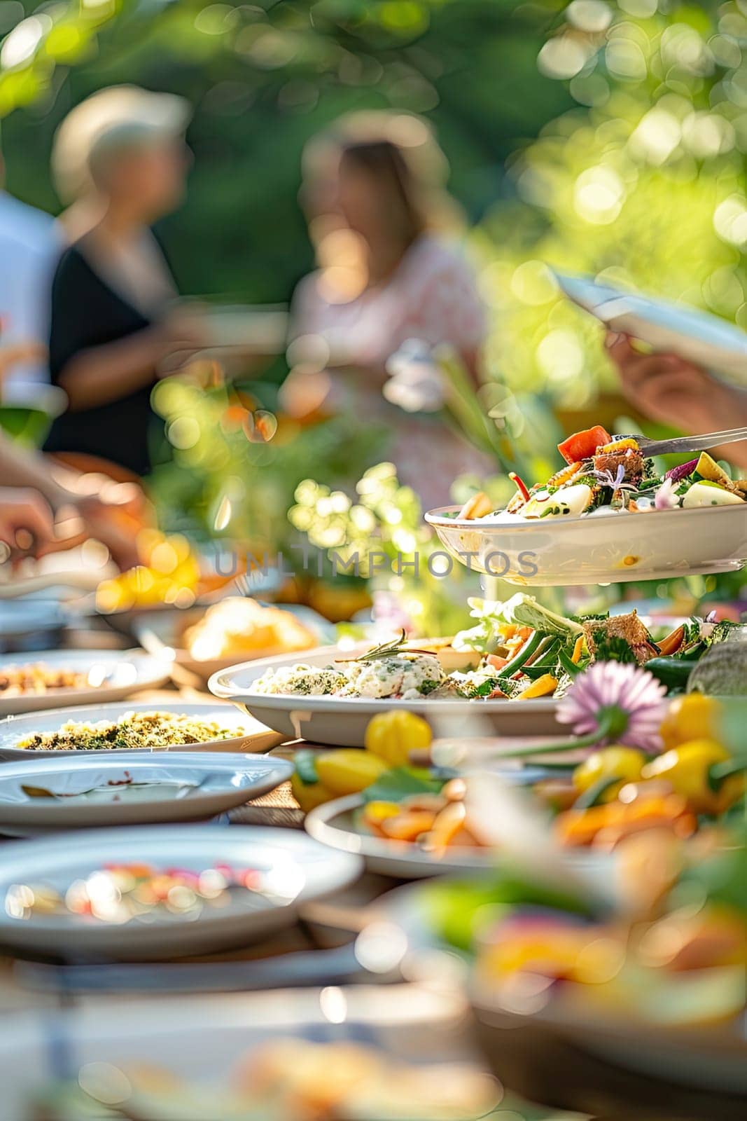 Food outside on tables in the garden. Selective focus. nature.