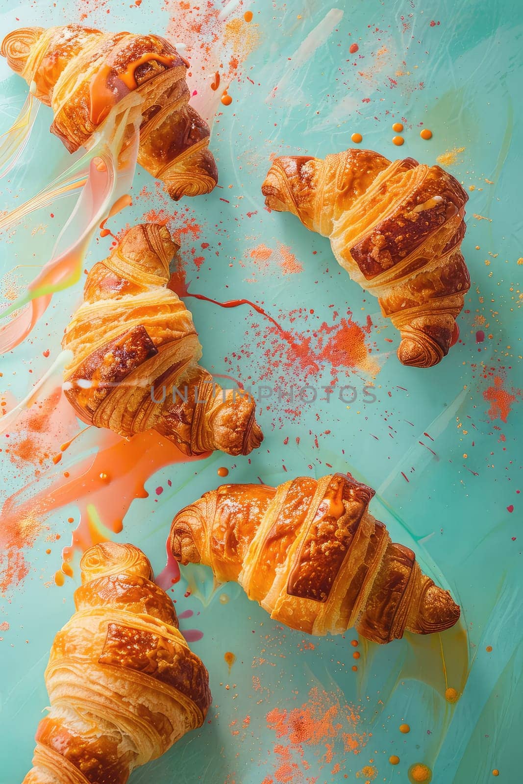 Lots of delicious croissants. Selective focus. Food.