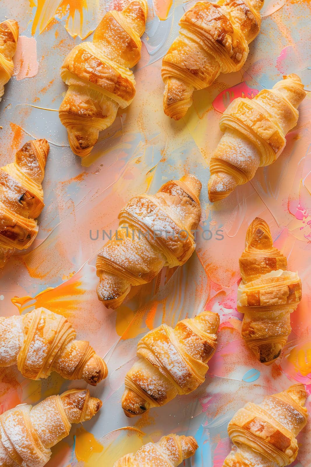 Lots of delicious croissants. Selective focus. Food.