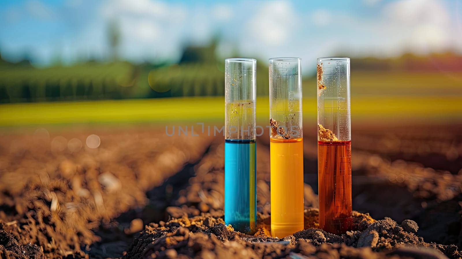 Test tubes with soil samples in nature. Selective focus. Nature.