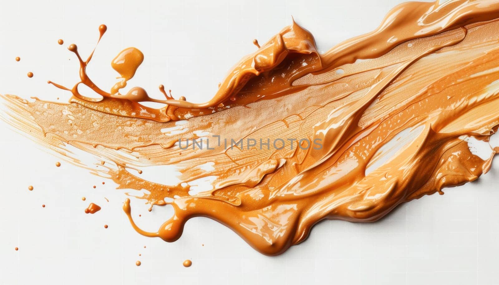Highly detailed image of an orange paint splatter on white background, displaying intricate artistry and contrast