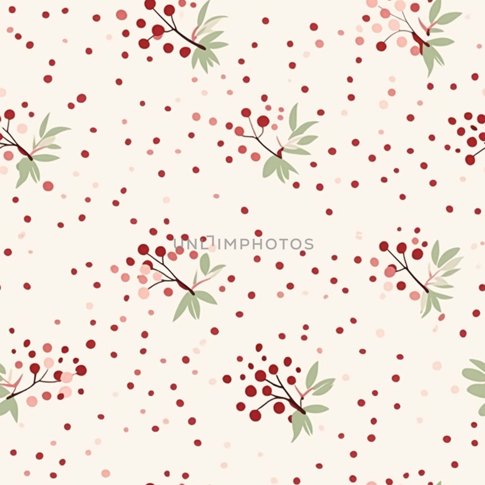 Seamless pattern, tileable modern botanical Christmas holiday, country berry dots print for wallpaper, wrapping paper, scrapbook, fabric and product design motif