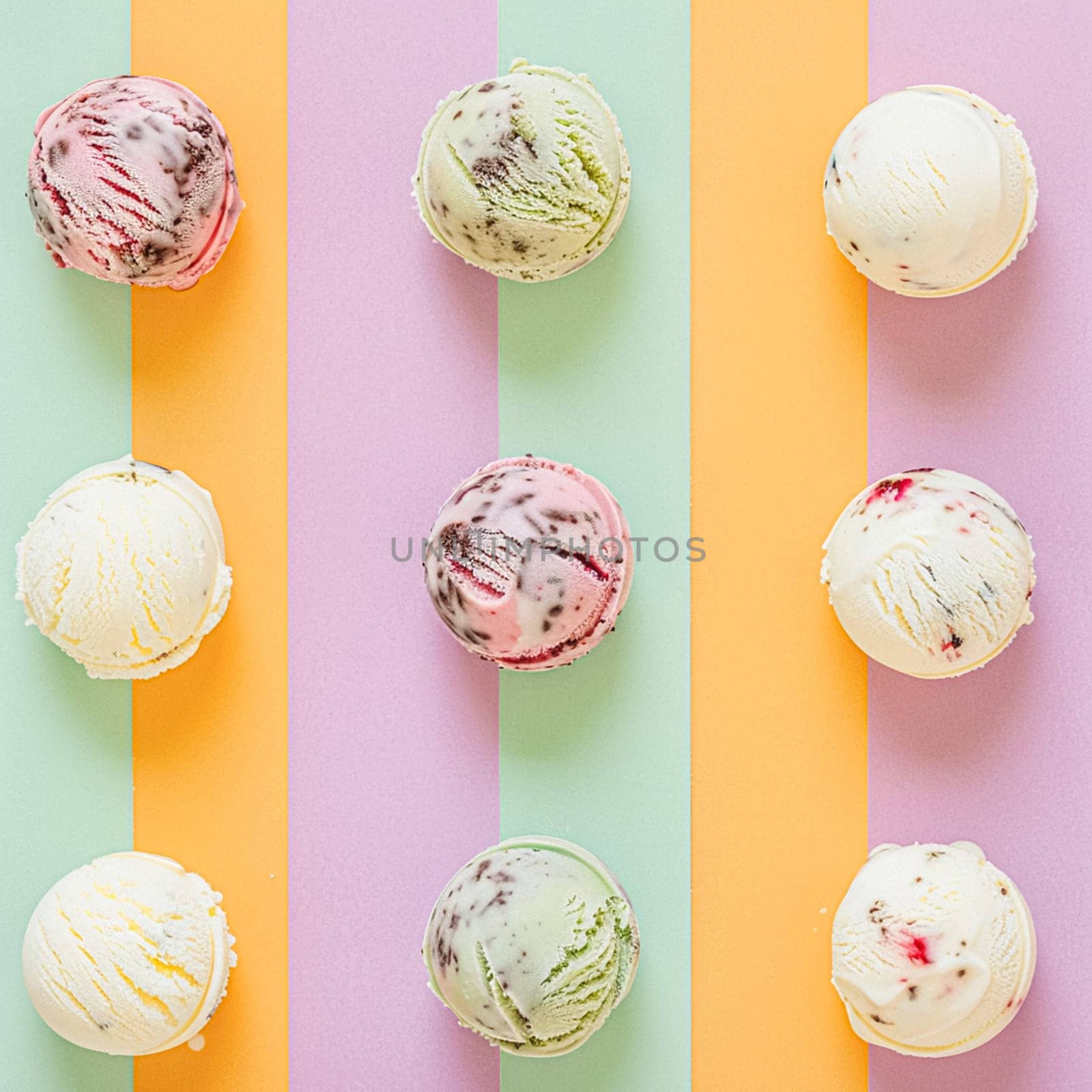 Ice cream colourful summer treat, sweet dessert in summertime, holiday food by Anneleven