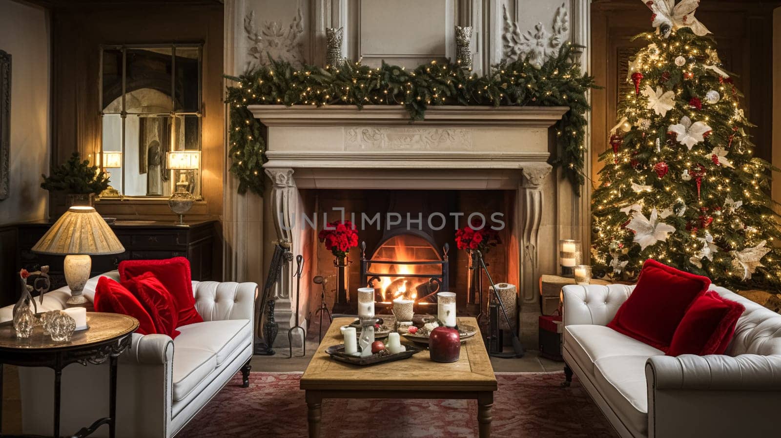 Christmas at the manor, English countryside decoration and festive interior decor