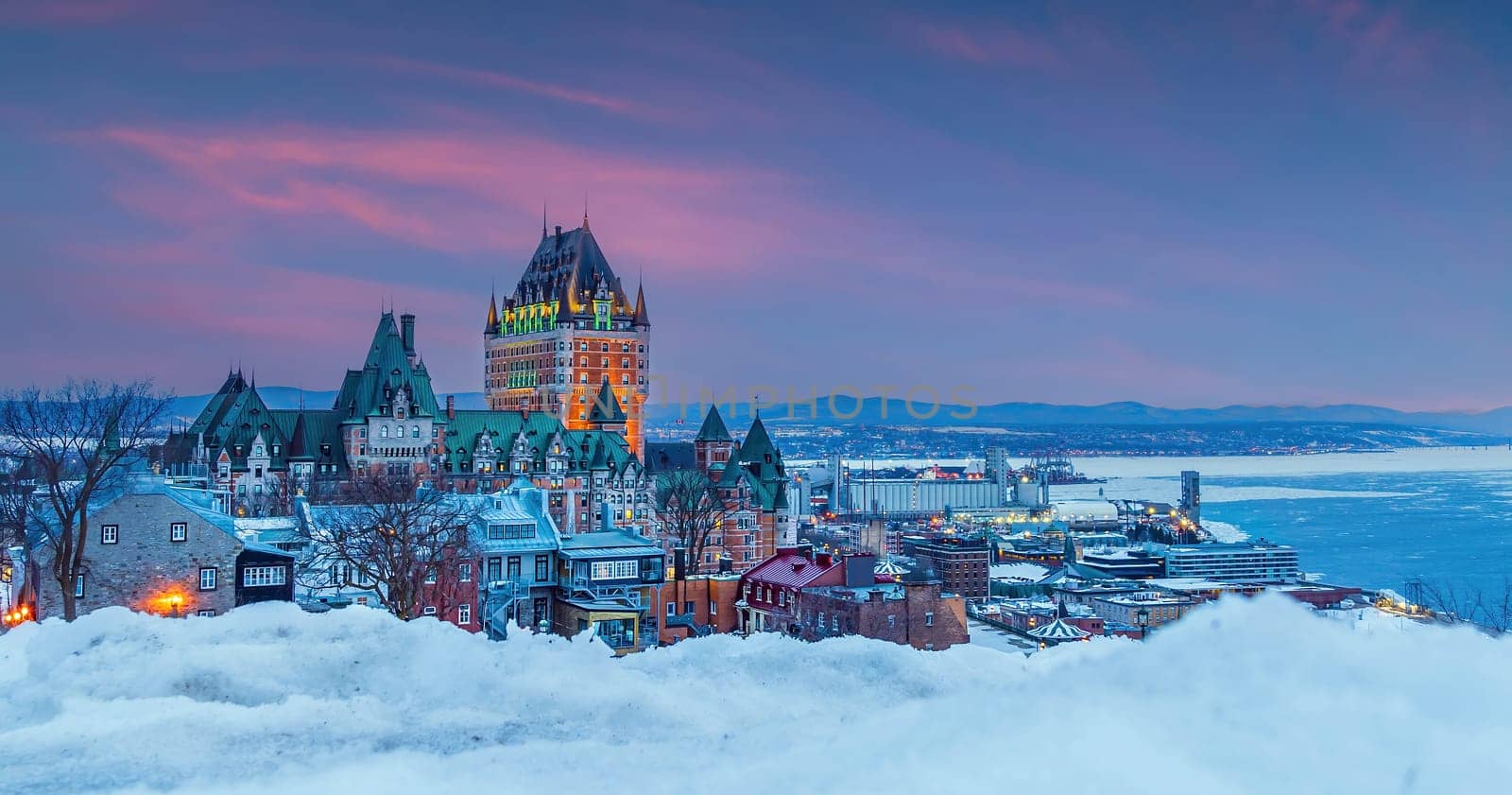 Quebec City skyline, cityscape of Canada  at sunset