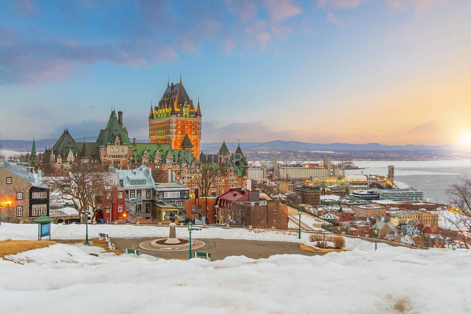 Quebec City skyline, cityscape of Canada  at sunset