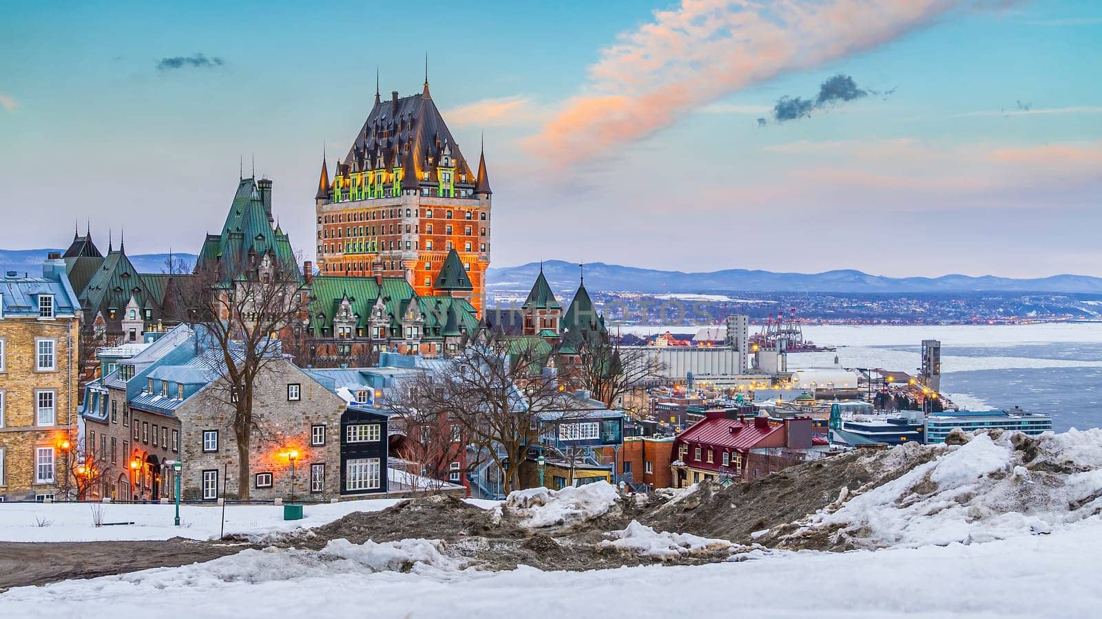 Quebec City skyline, cityscape of Canada  at sunset