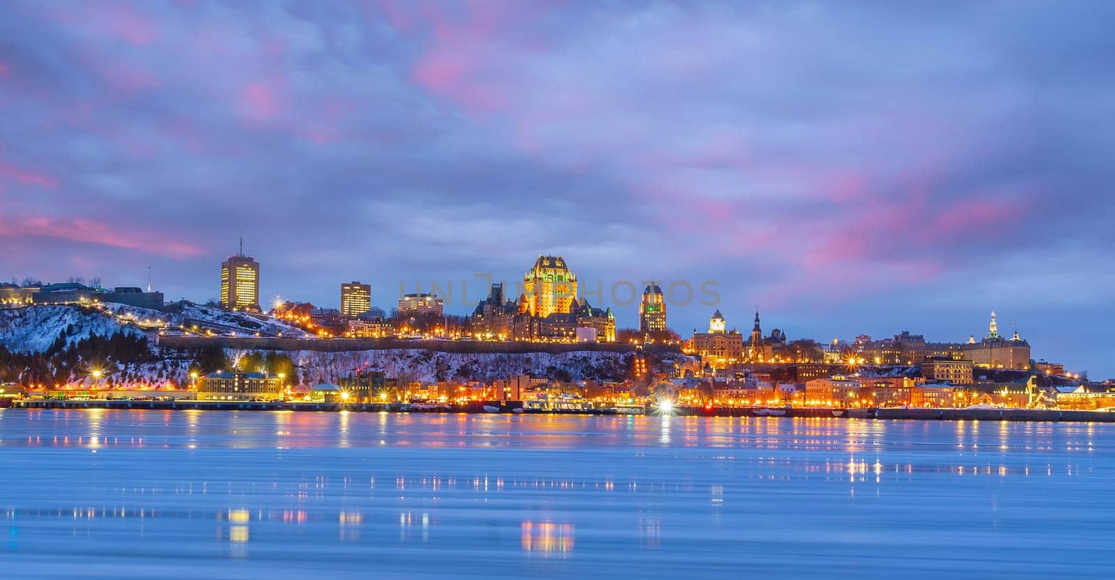 Quebec City skyline, cityscape of Canada  at sunset