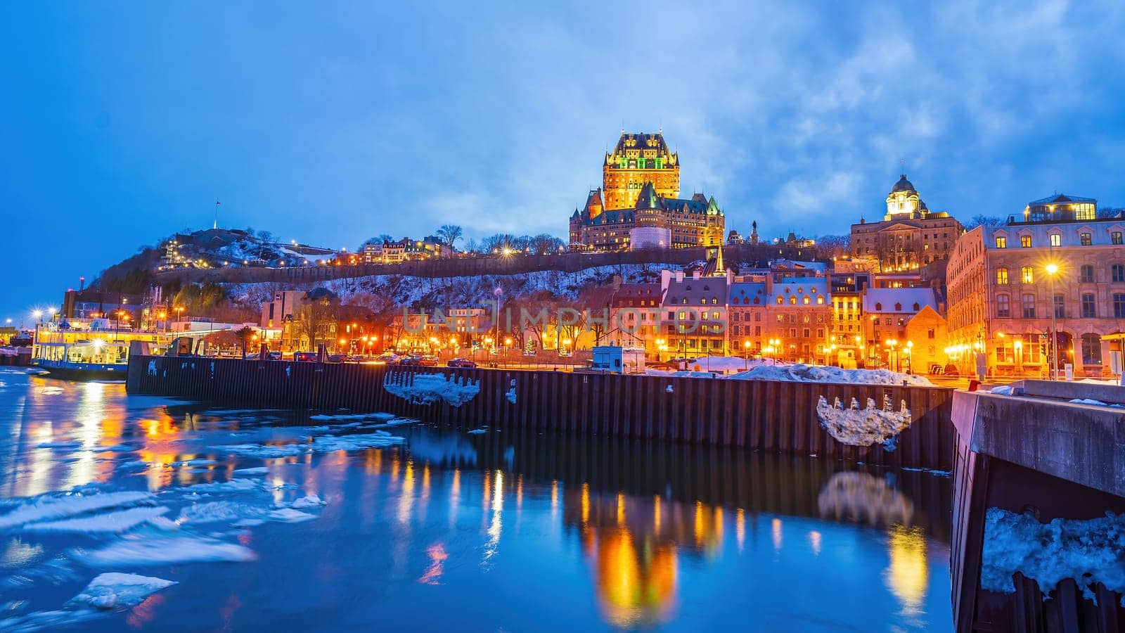 Quebec City skyline, cityscape of Canada  at sunset