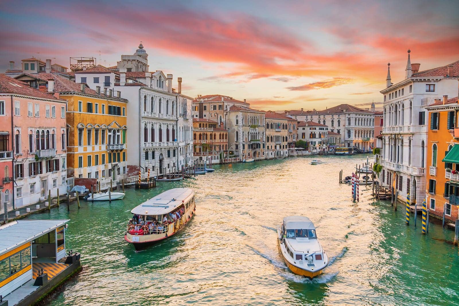 Romantic Venice at twilight. Cityscape of  old town and Grand Canal