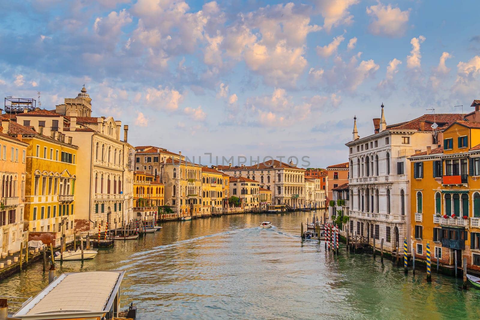 Romantic Venice at twilight. Cityscape of  old town and Grand Canal