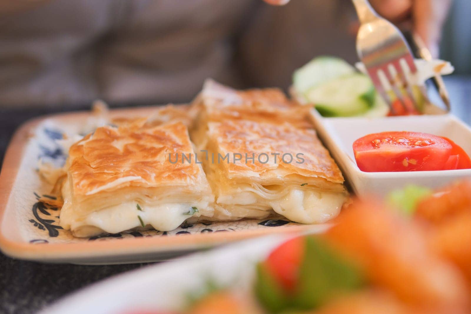 Traditional Turkish Cuisine Pastries borek on a plate ,