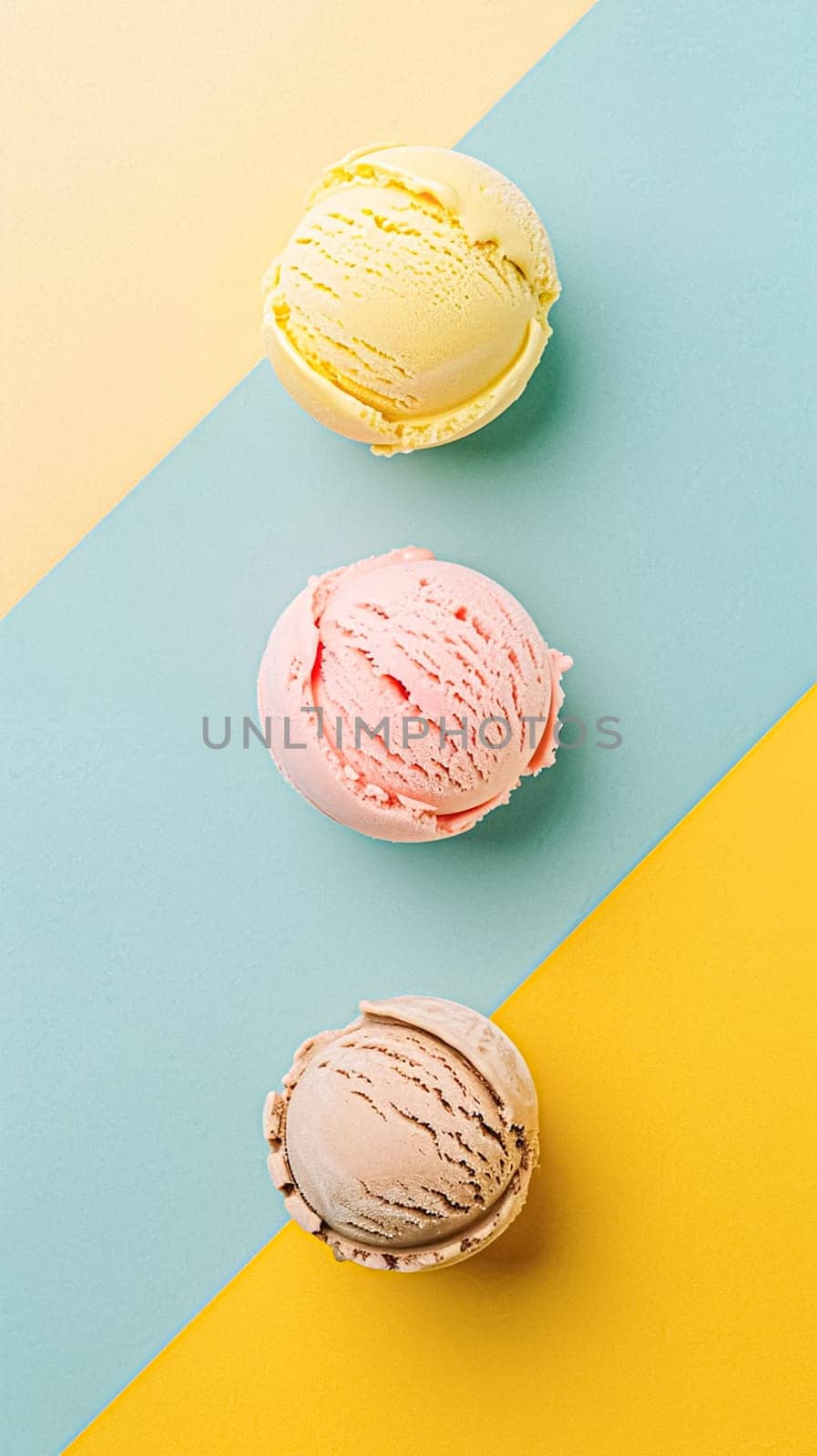 Scoops of ice cream on a colorful background