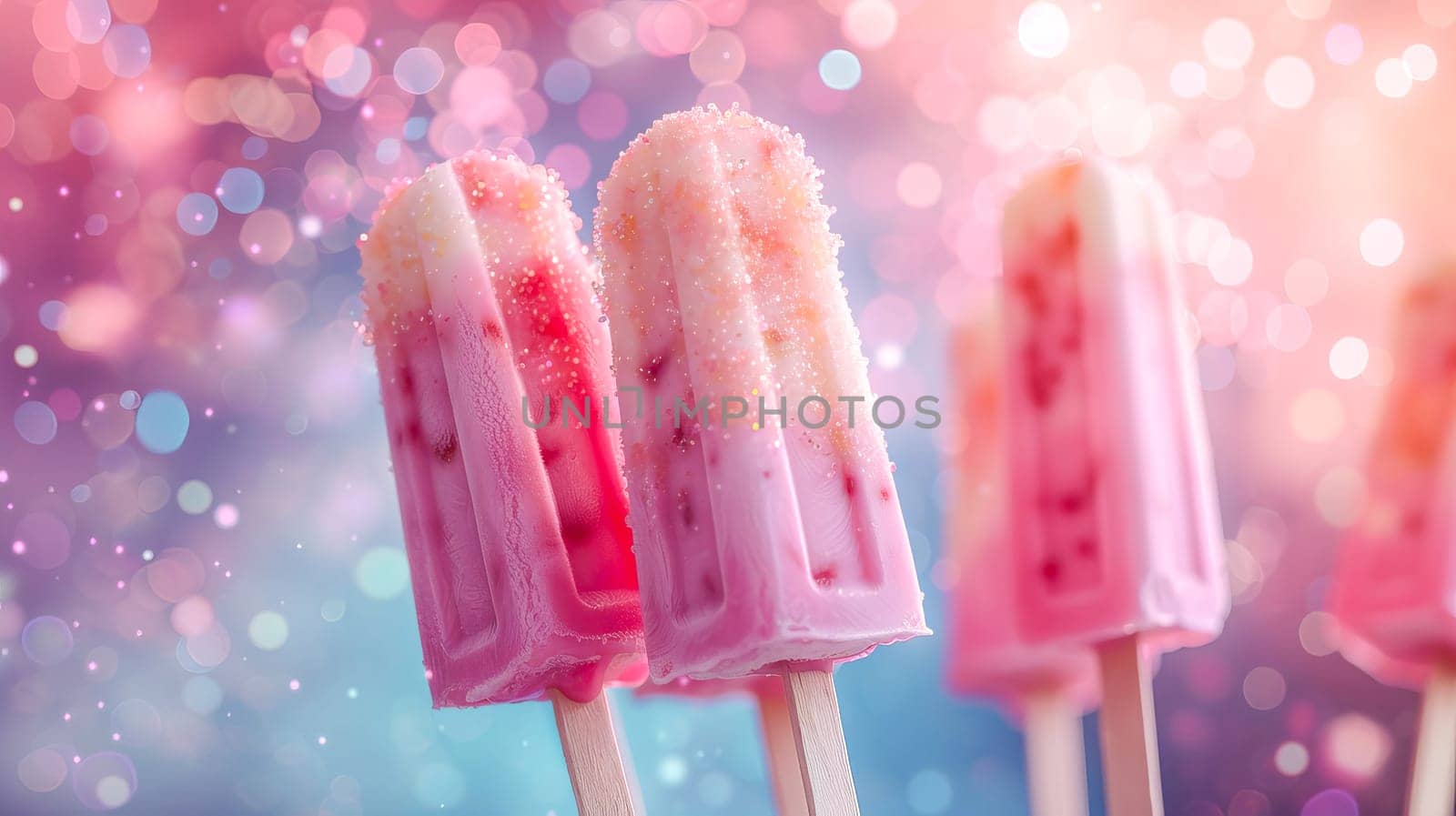 Multi-colored popsicles on a hot day against the background of a magical sky. Summer food concept.