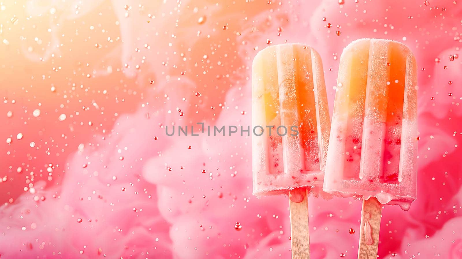 Multi-colored popsicles on a hot day against the background of a magical sky. Summer food concept.