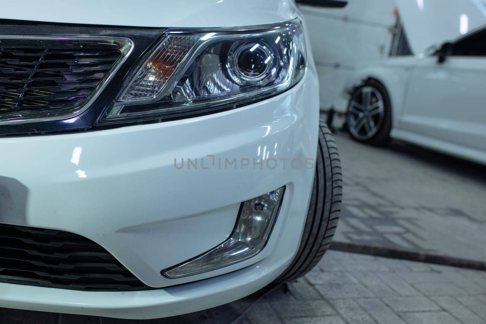 headlight of modern prestigious car close up.