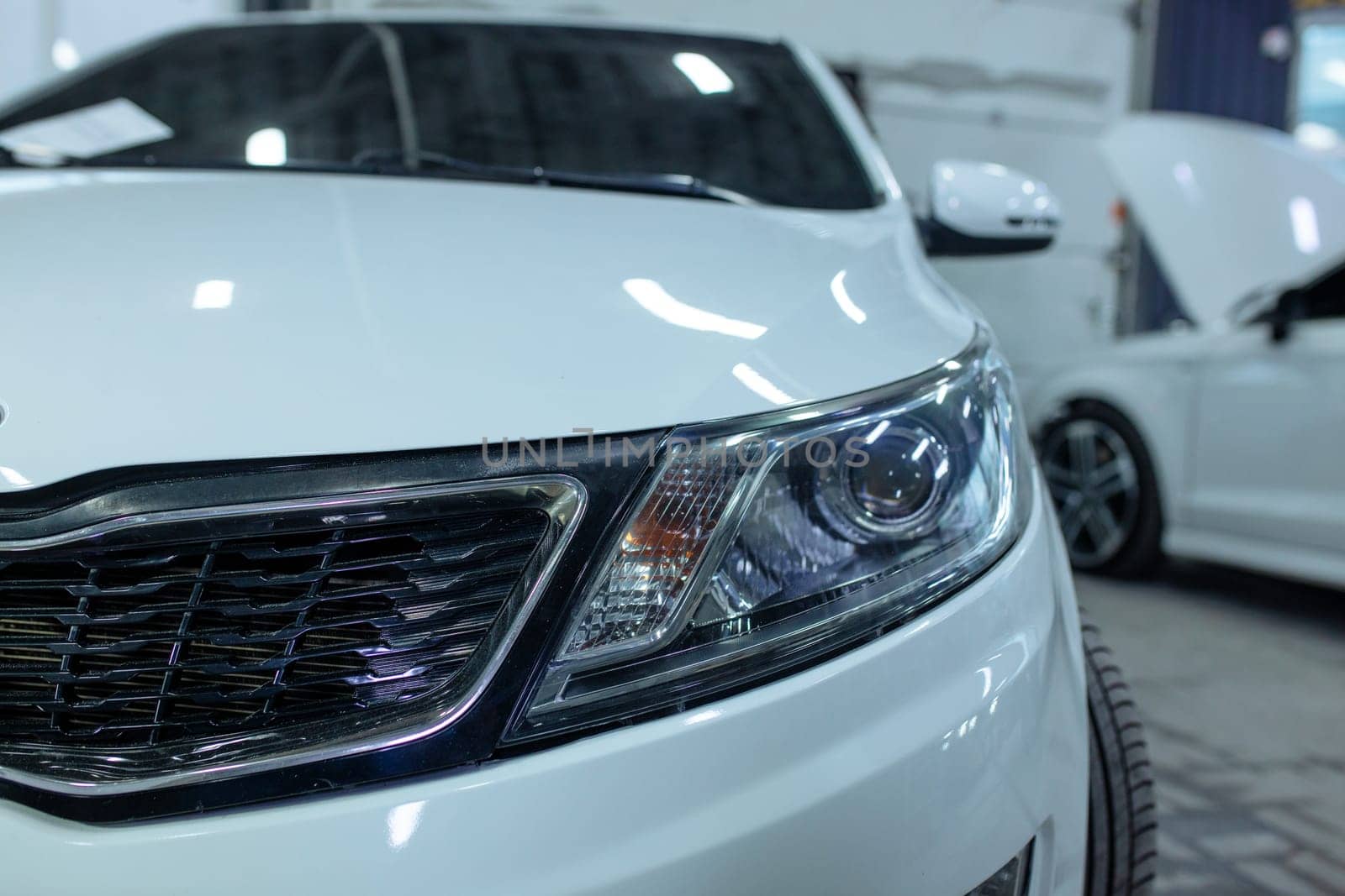 headlight of modern prestigious car close up.