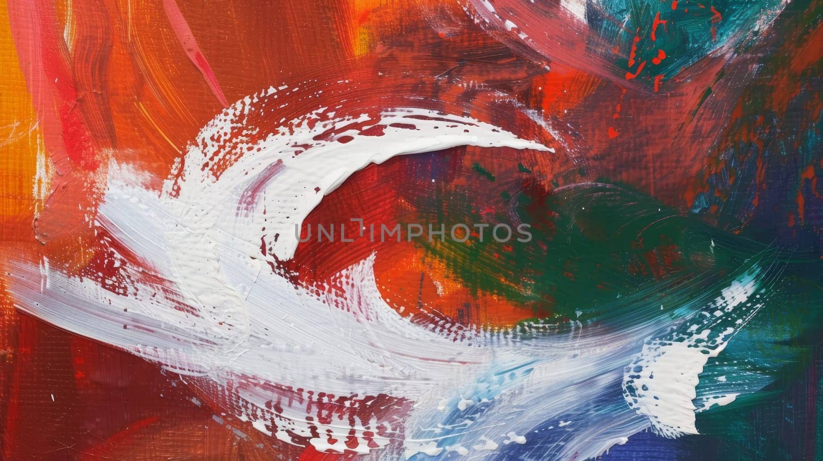 Crimson and white strokes spiral in this abstract painting, exuding a fiery energy against a dark backdrop. It a passionate dance of color and form by sfinks