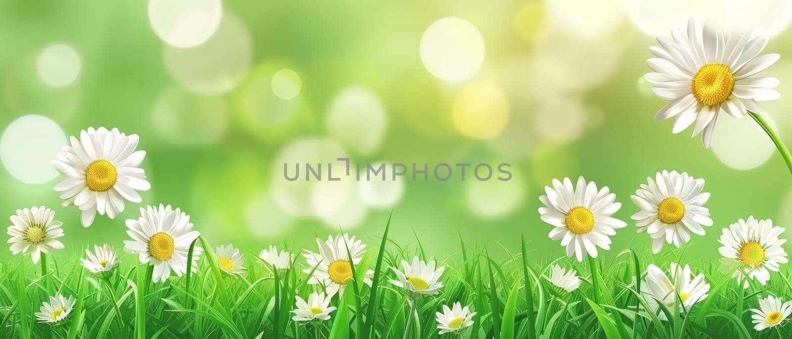 An array of daisies basks in the warm sunlight, their white petals and yellow centers a symbol of spring's joyful embrace by sfinks