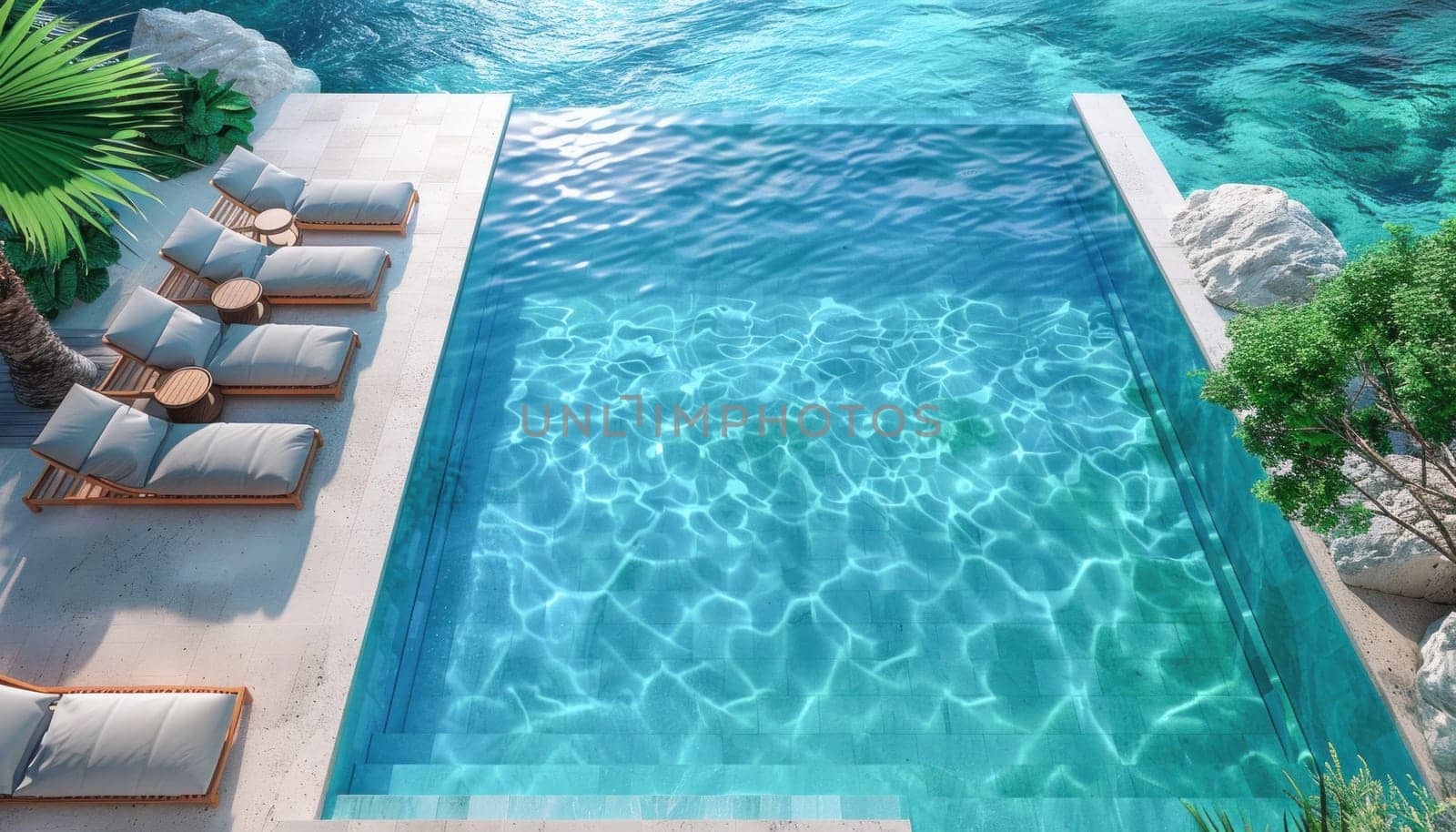 A large swimming pool by the ocean is perfect for relaxation and can increase the propertys value significantly