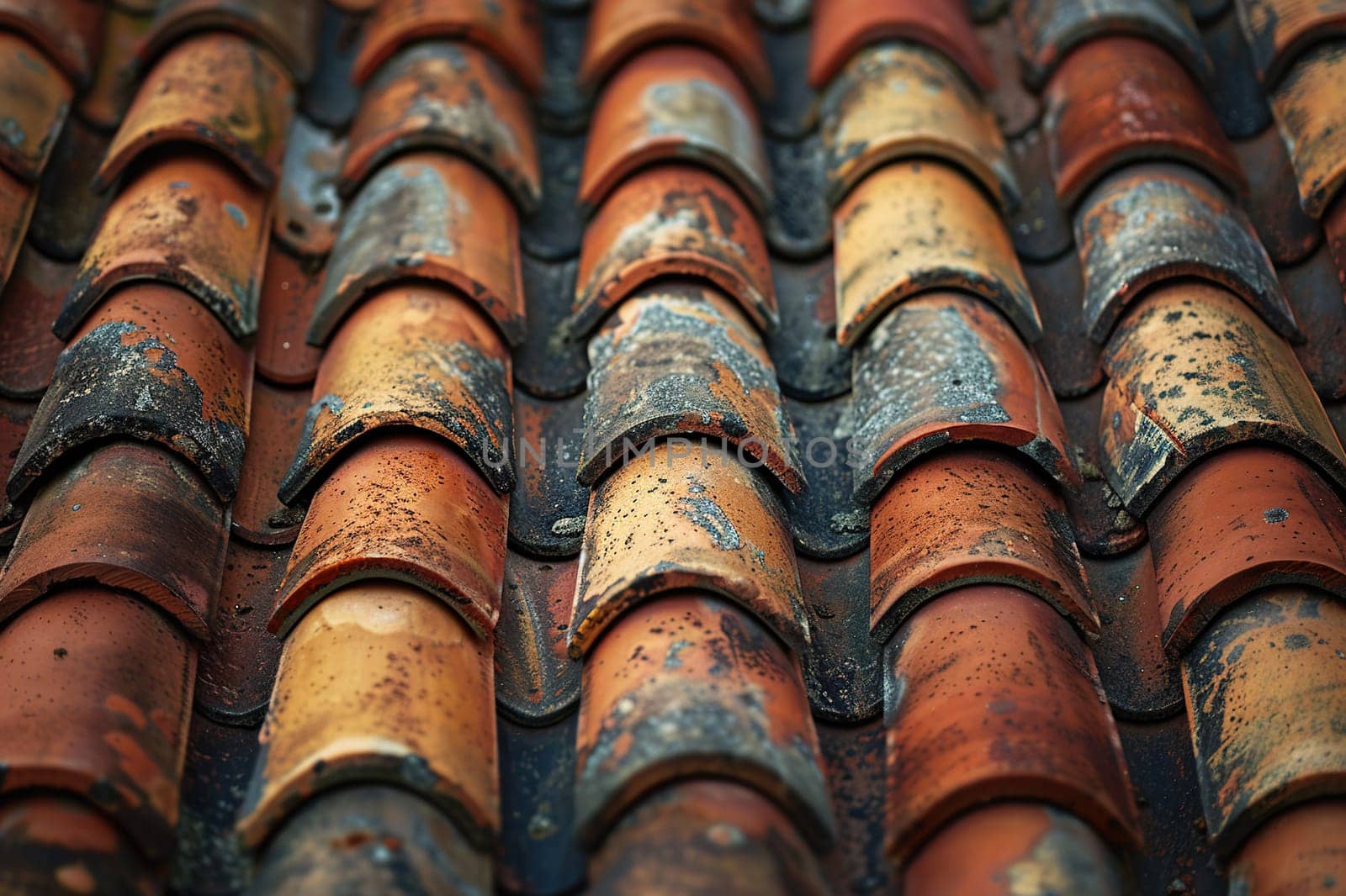 Close-up of an aged roof with rust on the metal.