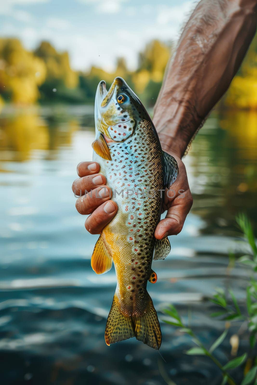 The fisherman holds a big fish in his hands. Selective focus. nature.