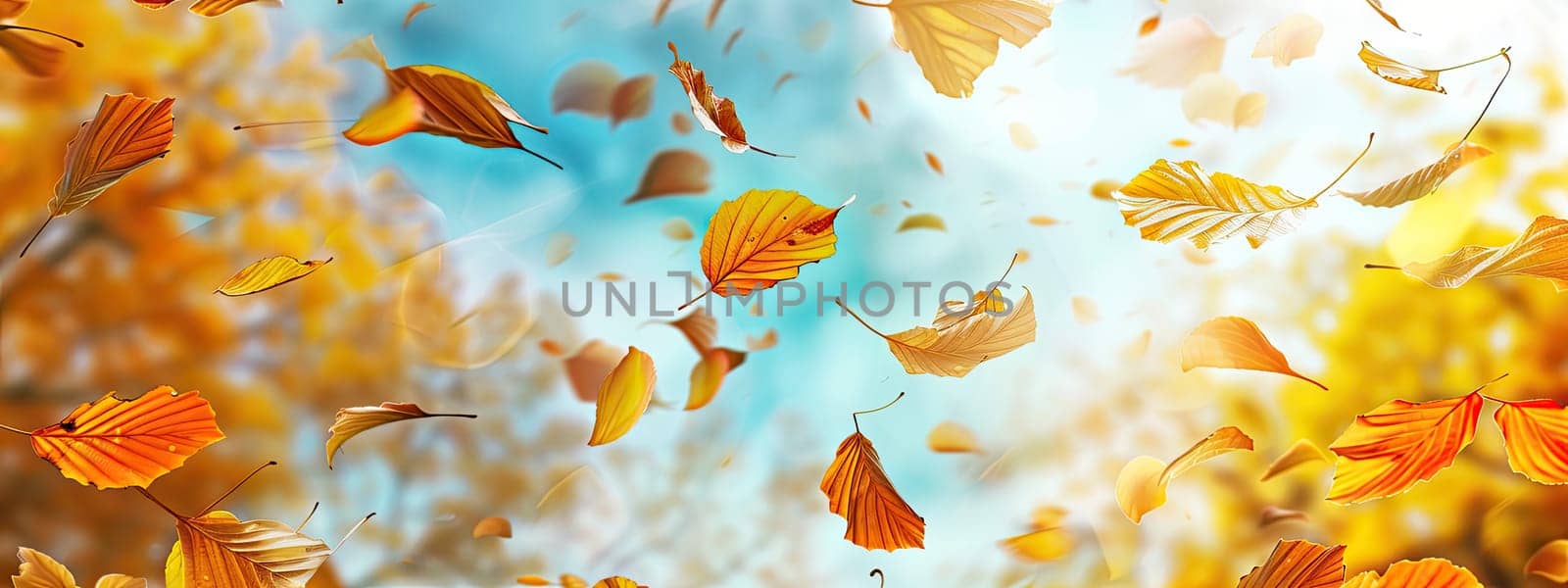 Autumn leaves are flying against the sky. Selective focus. nature.