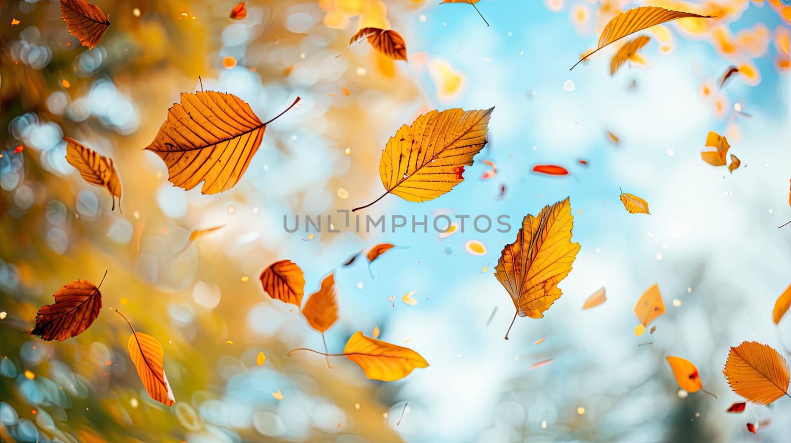 Autumn leaves are flying against the sky. Selective focus. nature.