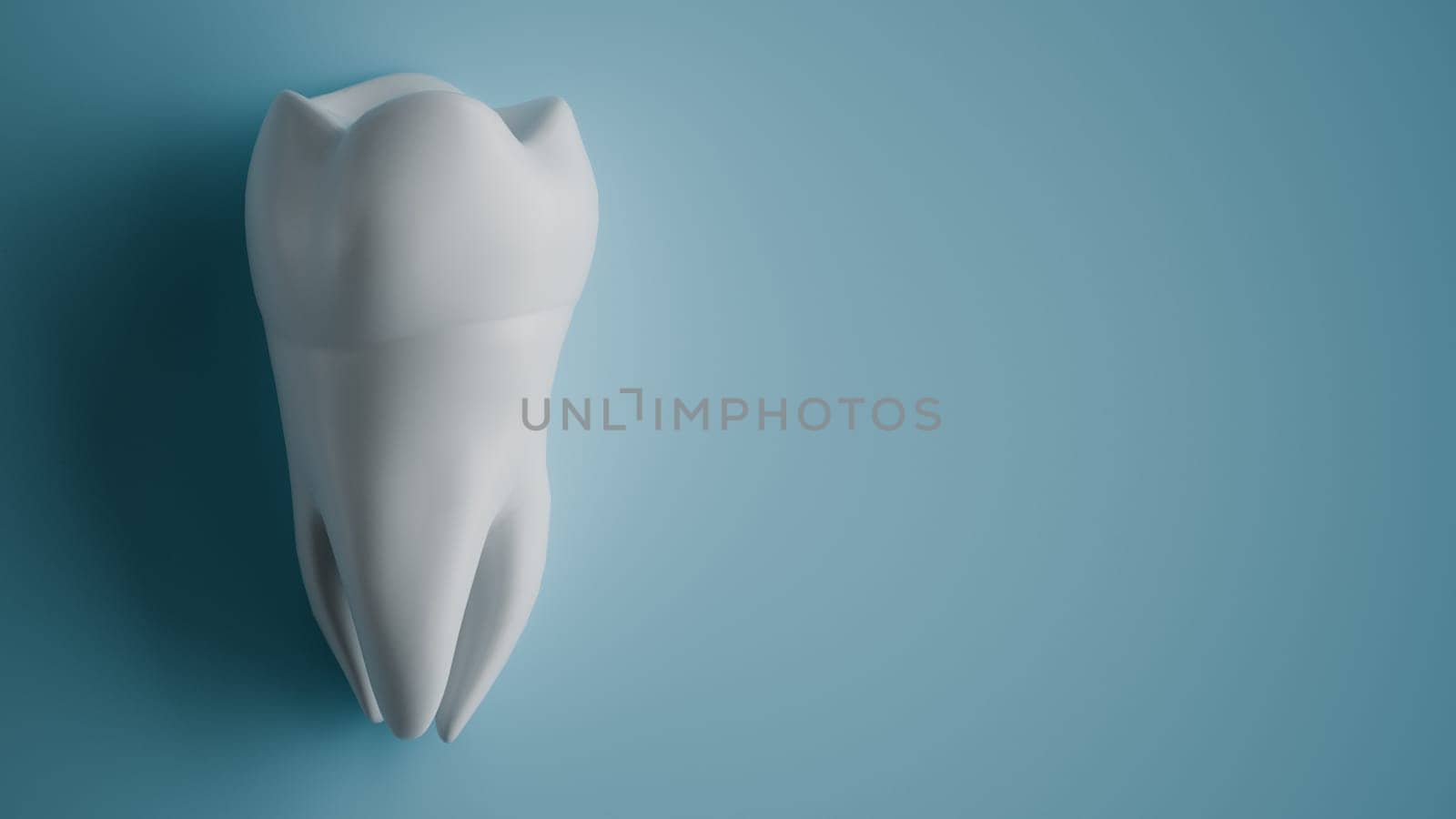 A highly detailed 3D rendering of a tooth against a light blue background.