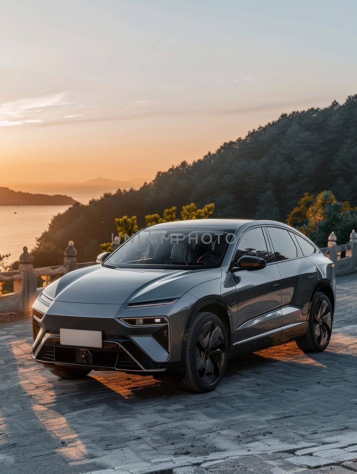 Futuristic Electric SUV Navigating Winding Mountain Roads by sfinks