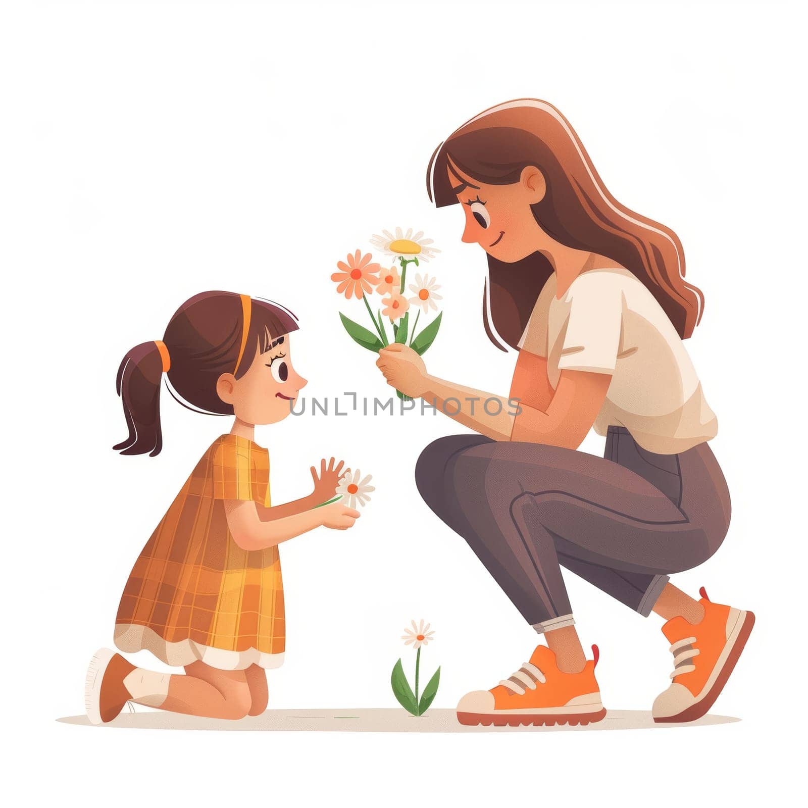 Mother and Daughter Bonding with Flowers by sfinks