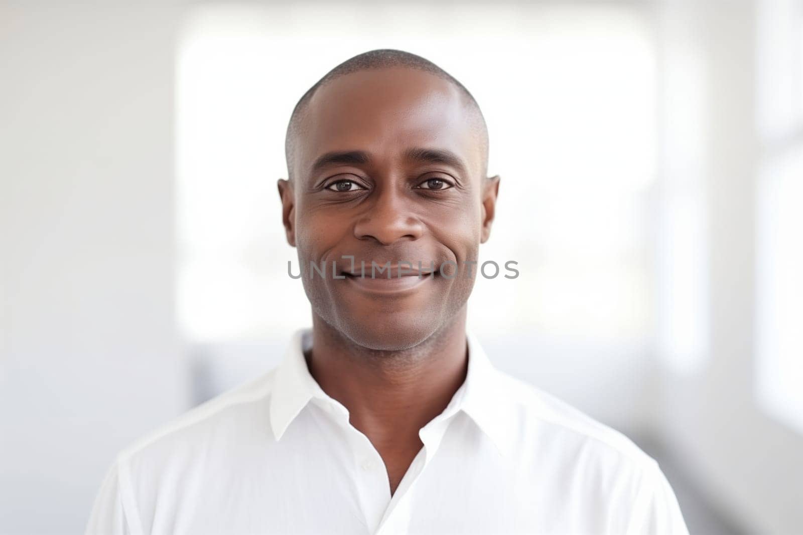 Portrait of confident happy african man entrepreneur in white modern office, professional businessman looking at camera wearing shirt