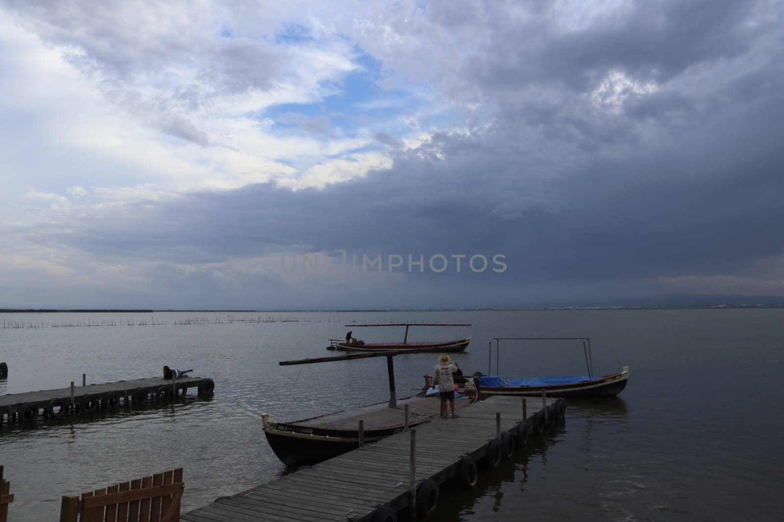 Natural Park of the Albufera in Valencia (Spain). Sunset in a cloudy day