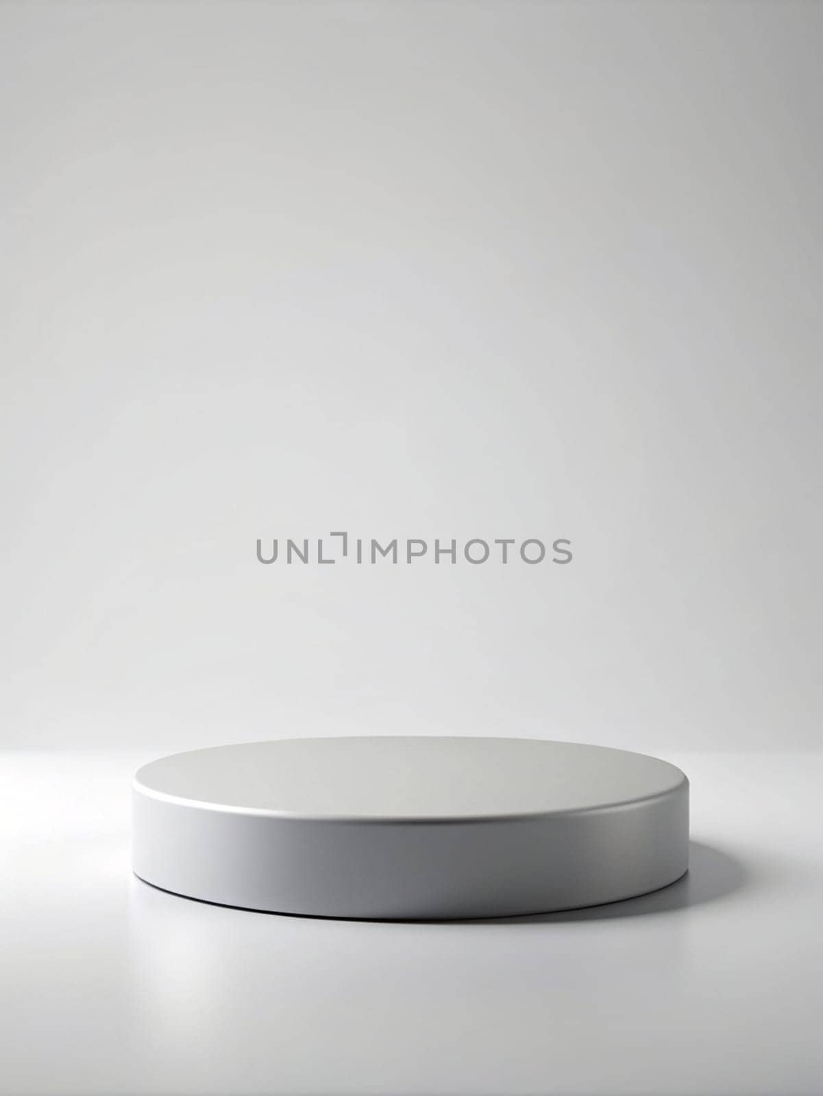 3D empty round podium for presentation products in grey on white background. Ai generated by alenamoore