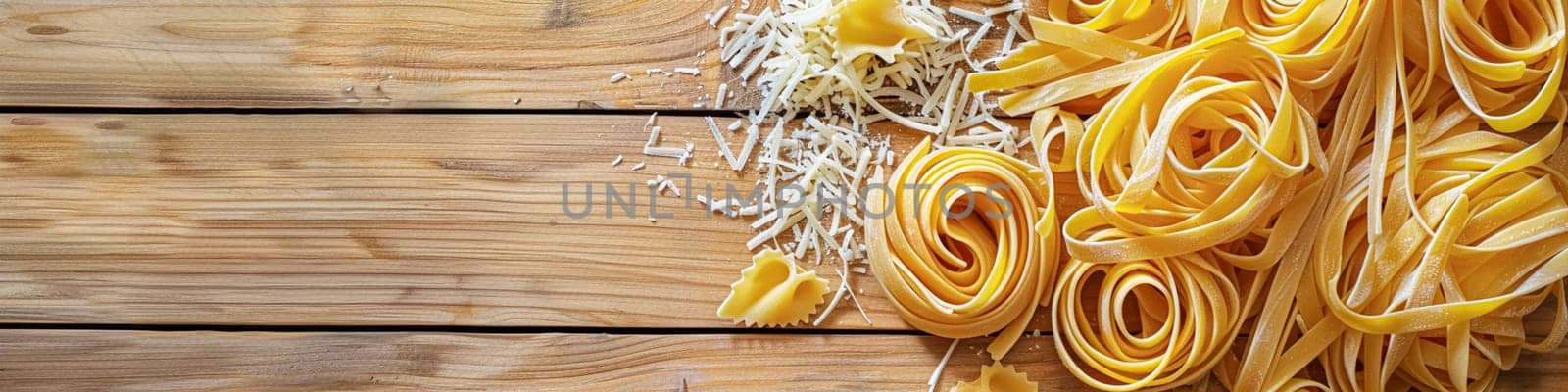 Pasta recipe preparation flatlay background with ingredients, spaghetti, olive oil, garlic, tomatoes and spices in the kitchen, homemade food recipe idea