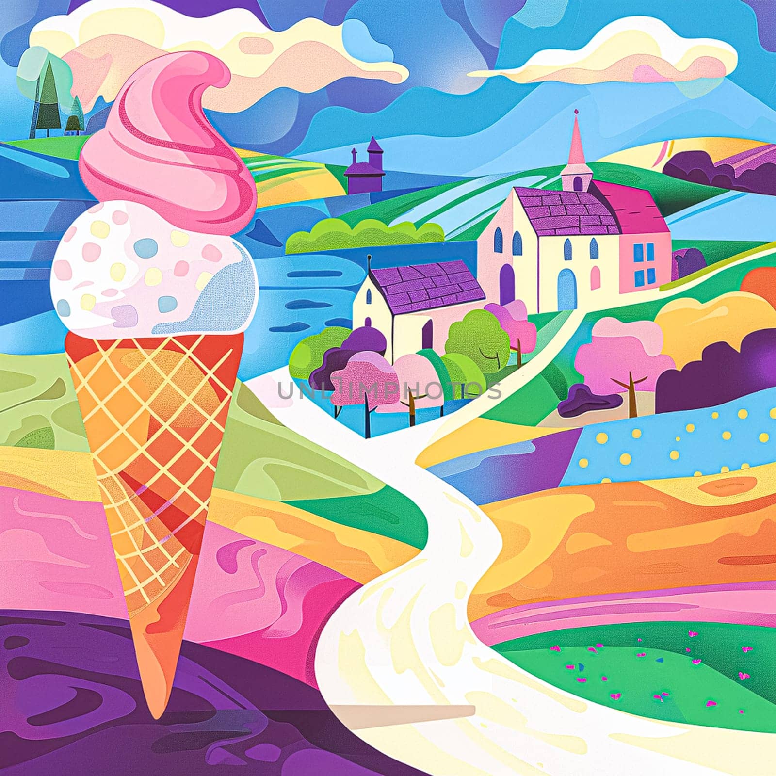 Fun oil fine art painting, ice cream in English country style, printable art design by Anneleven