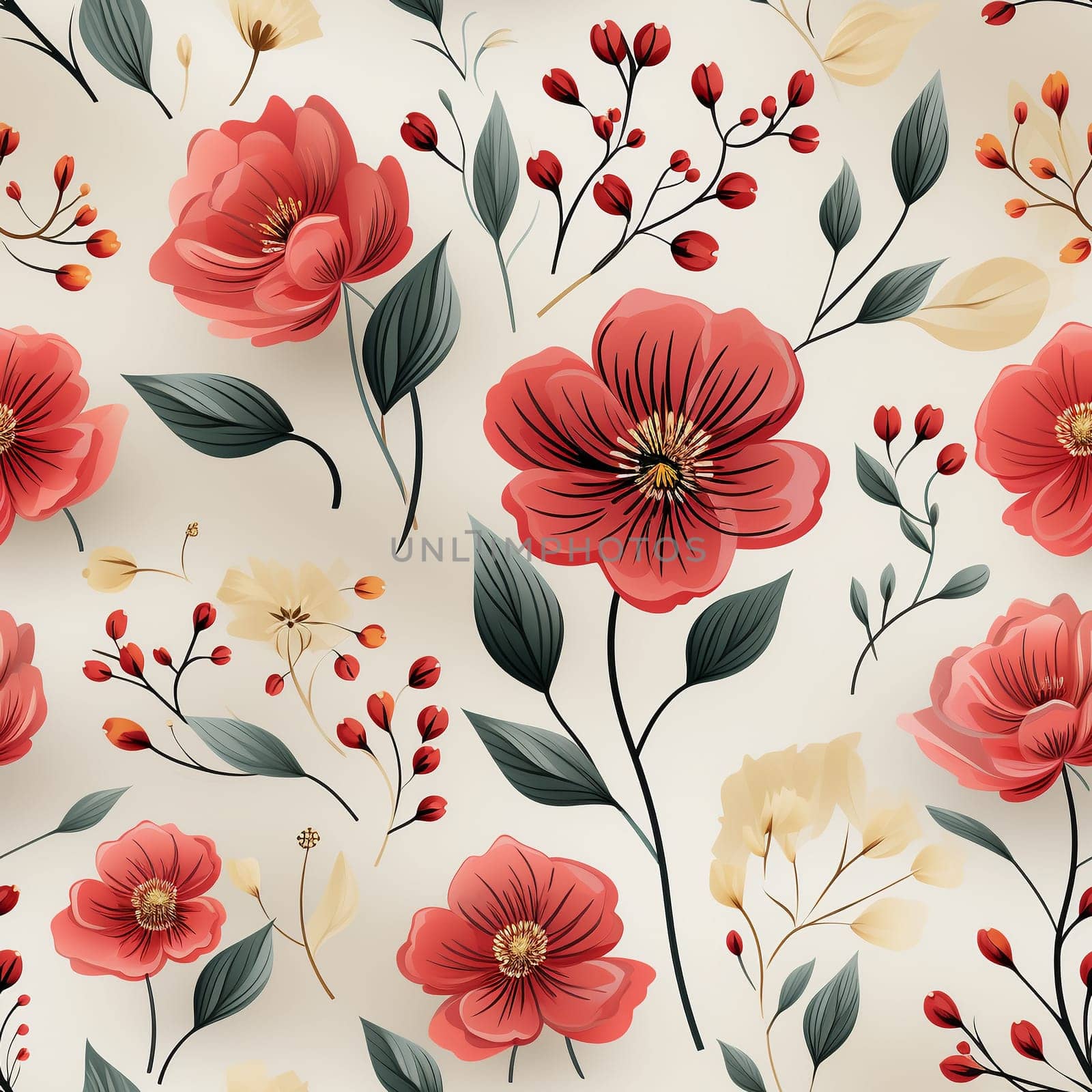 Seamless pattern tile background flowers and floral leaves plants. High quality photo